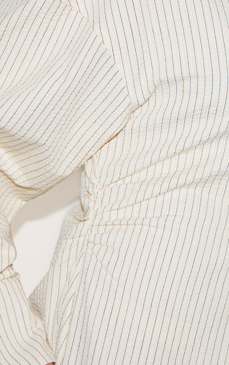 Plus Cream Pinstripe Seersucker Cinch Waist Shirt Dress image 4