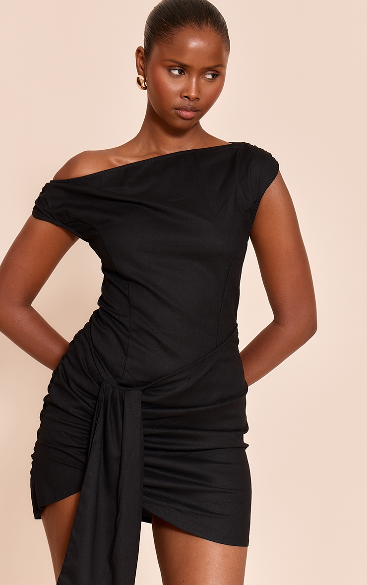Black Bandeau Wrap Detail Bodycon Dress image 4