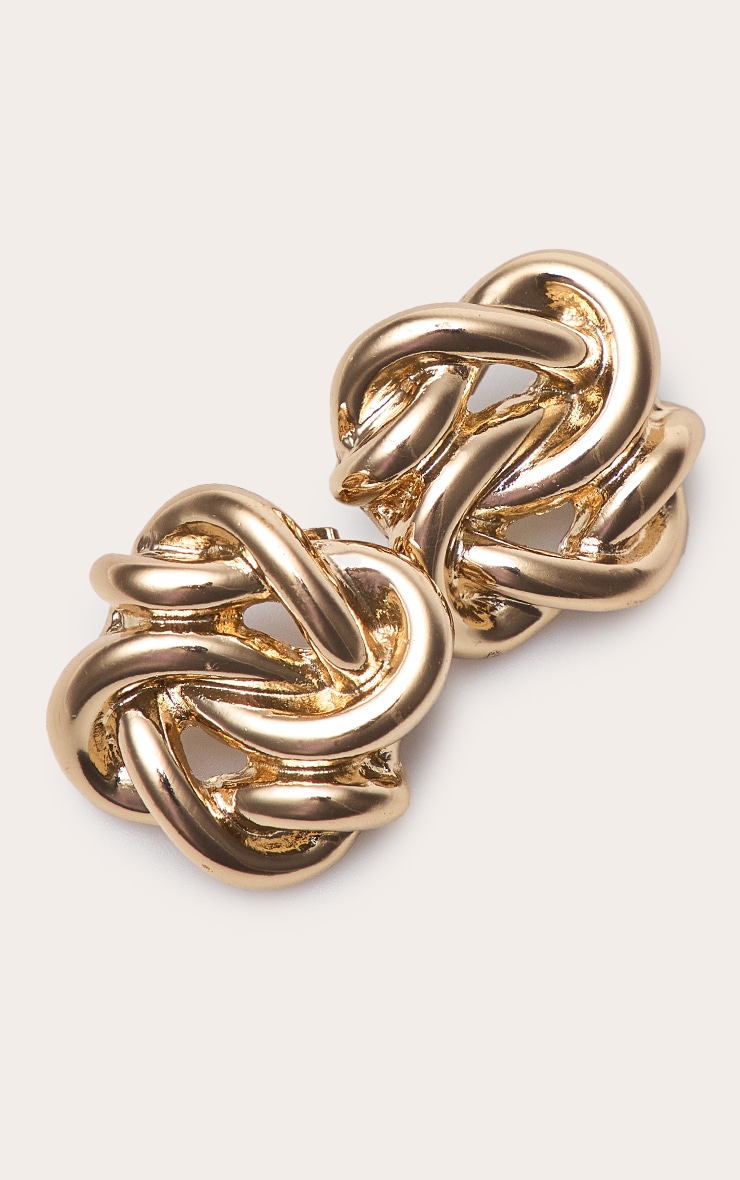Gold Twisted Knot Stud Earrings image 3