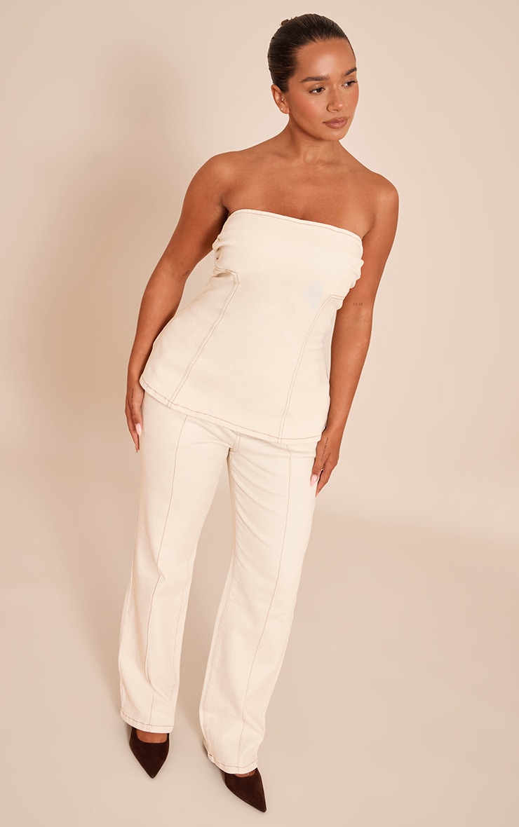 Shape ecru Stretch Denim High waisted Pintuck Adjustable Back Detail Jeans