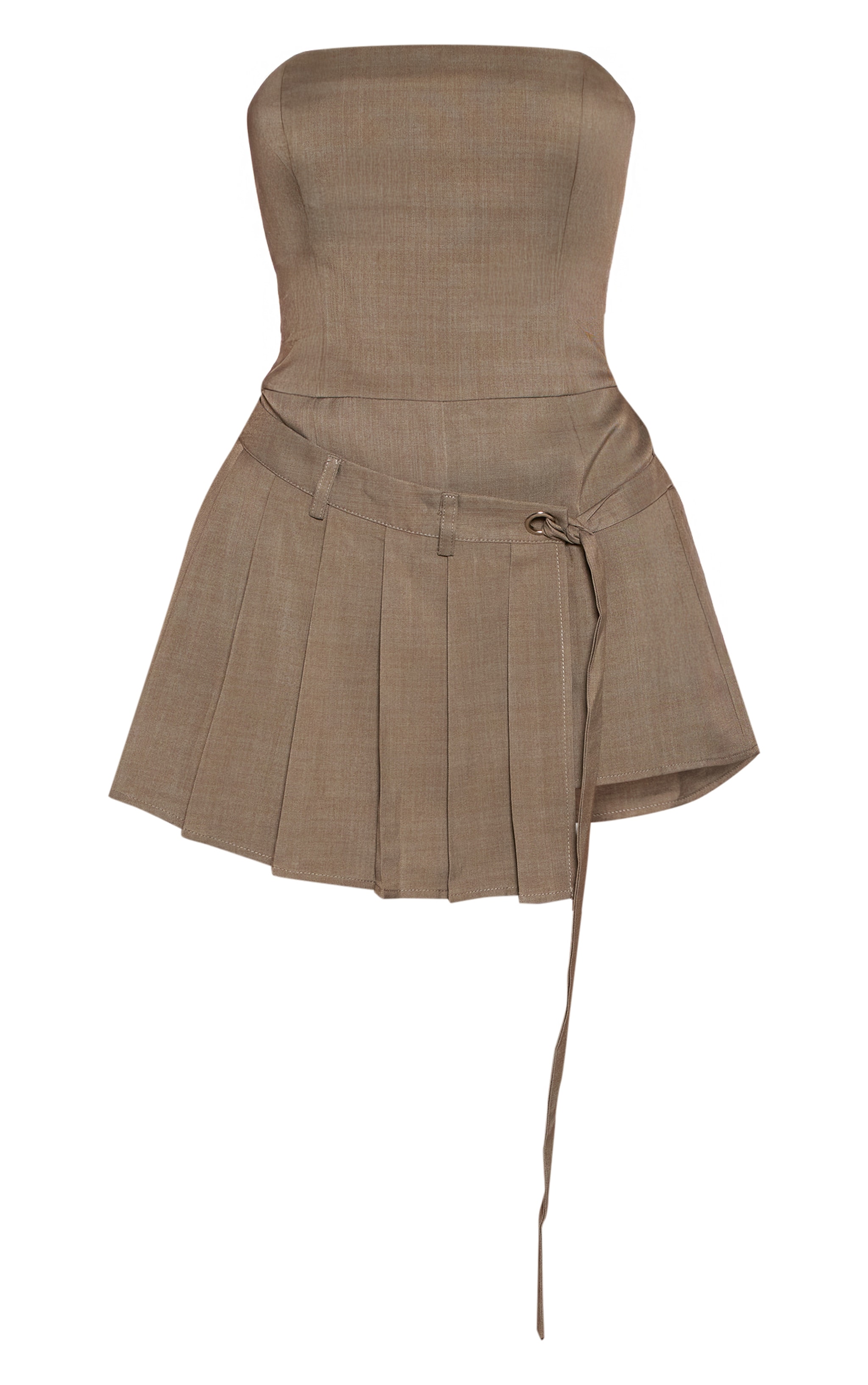 Grey Woven Tie Detail Pleated Skort Romper image 5