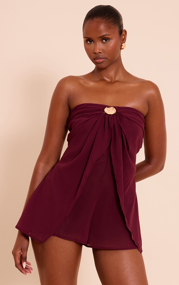 Plum Chiffon Trim Detail Bandeau Romper image 1