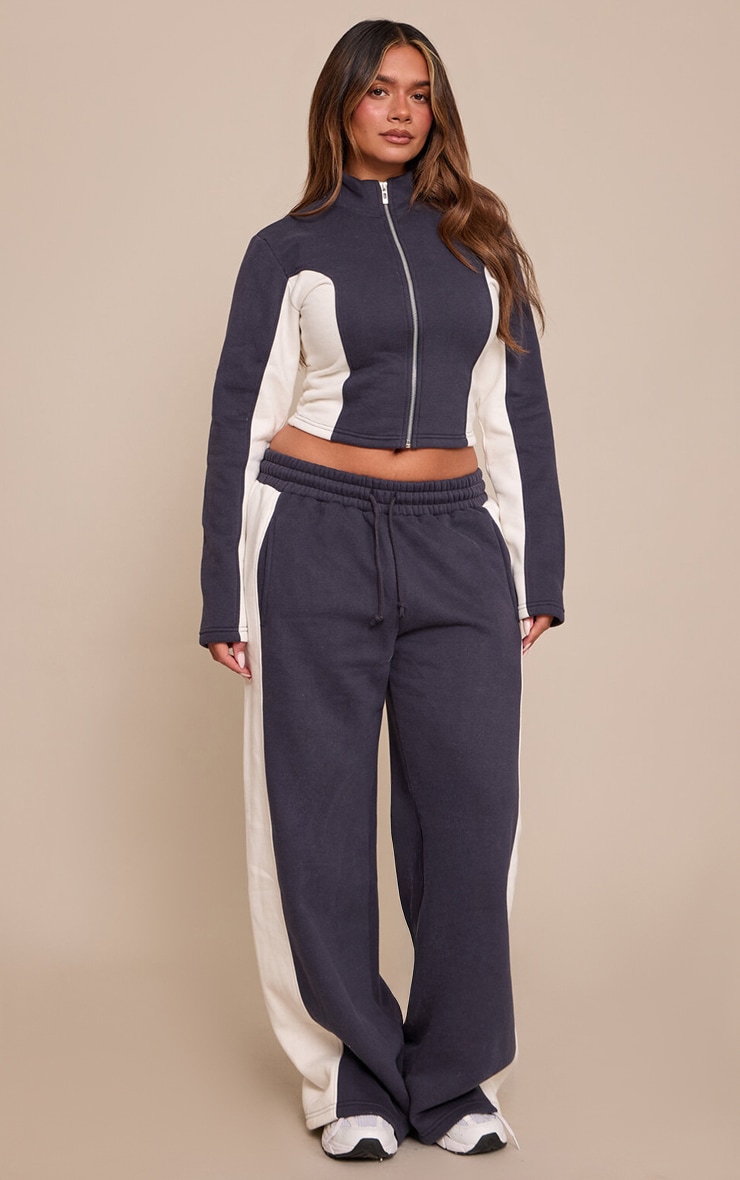 Shape Navy Contrasting Side Panel Zip Through Hoodie image 3