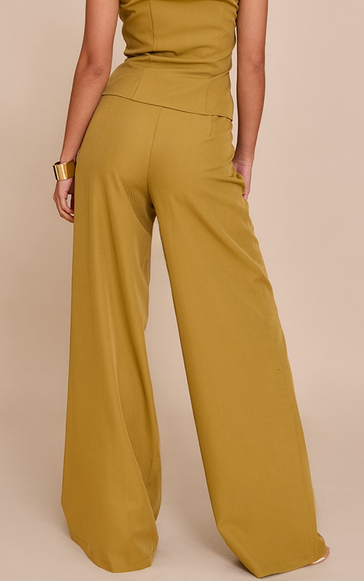 Deep Mustard Tailored Tie Detail Woven Wide Leg Pants image 3