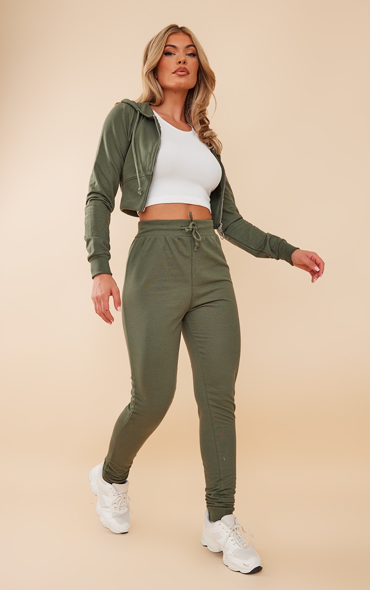 Khaki Zip Up Bustier Hoodie image 3