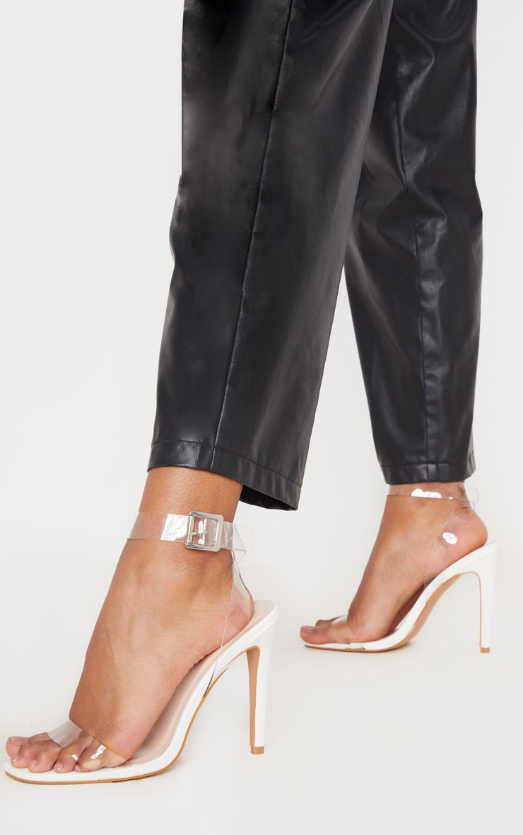 White Snake Clear Strap Square Toe Heeled Sandal