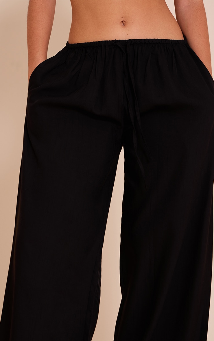 Black Textured Wide Leg Draw String Pants image 4