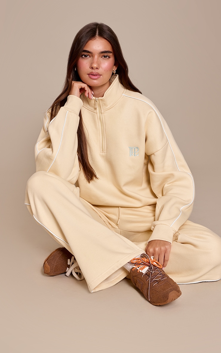 Buttercream PLT Contrast Binding Funnel Neck Zip Sweatshirt
