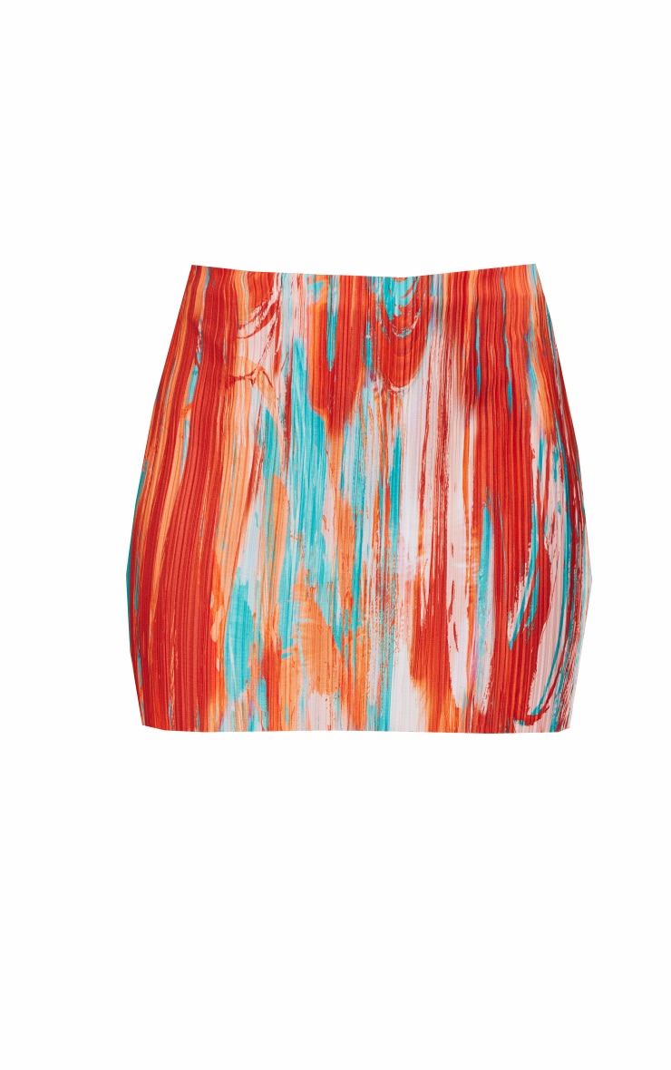 Orange Teal Printed Plisse Micro Mini Skirt image 6