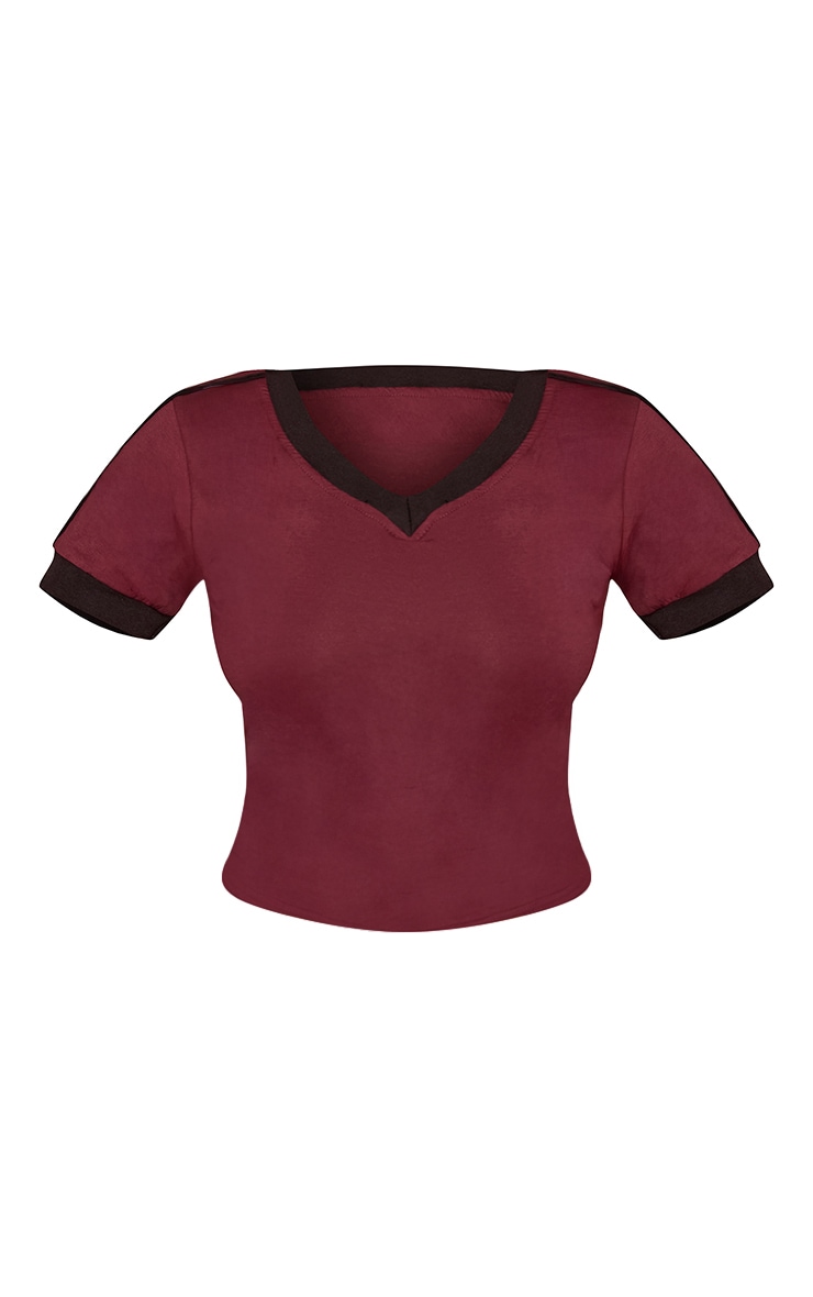 Shape Burgundy Stripe V Neck T-shirt image 5