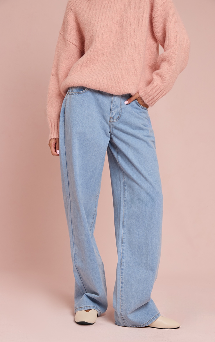 Light Blue Mid Rise Straight Leg Jeans image 2