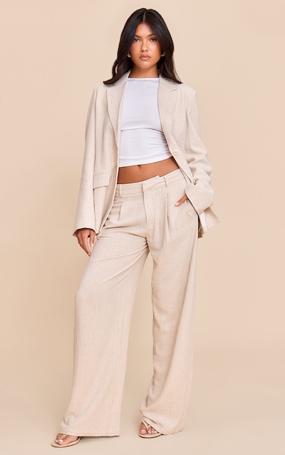 Beige Tailored Linen Wide Leg Pant