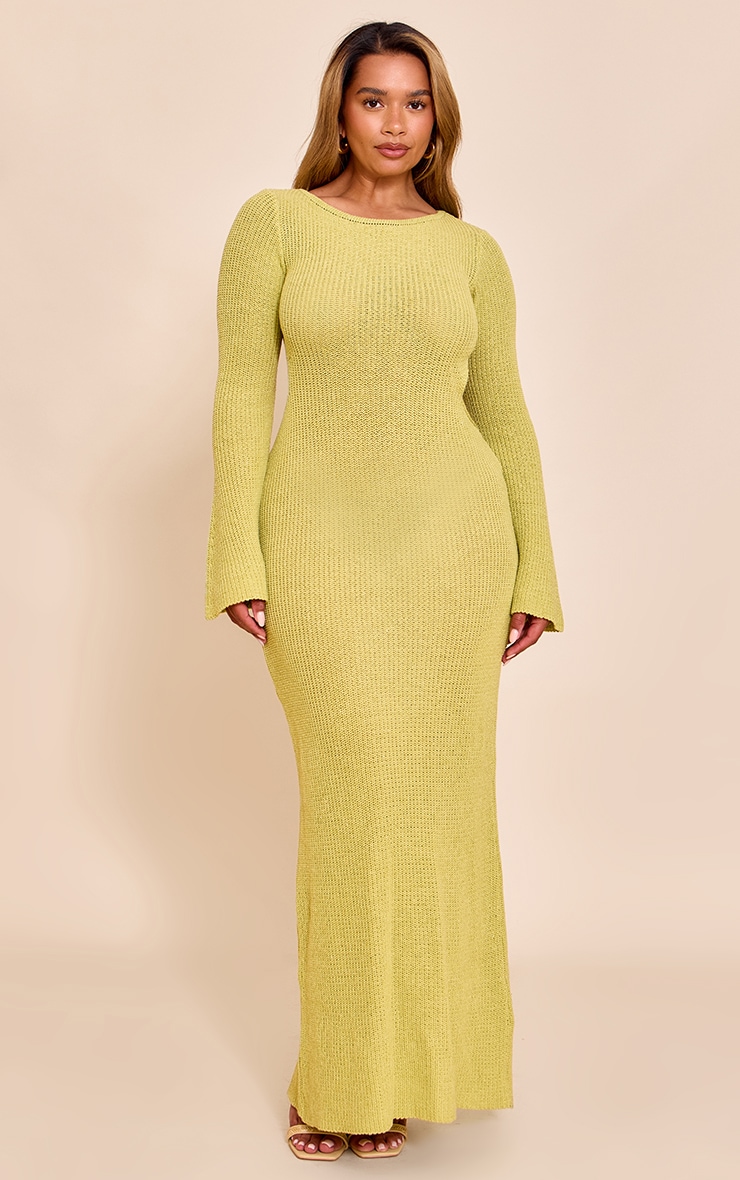 Shape Lime Knitted Boat Neck Open Back Maxi Dress image 3