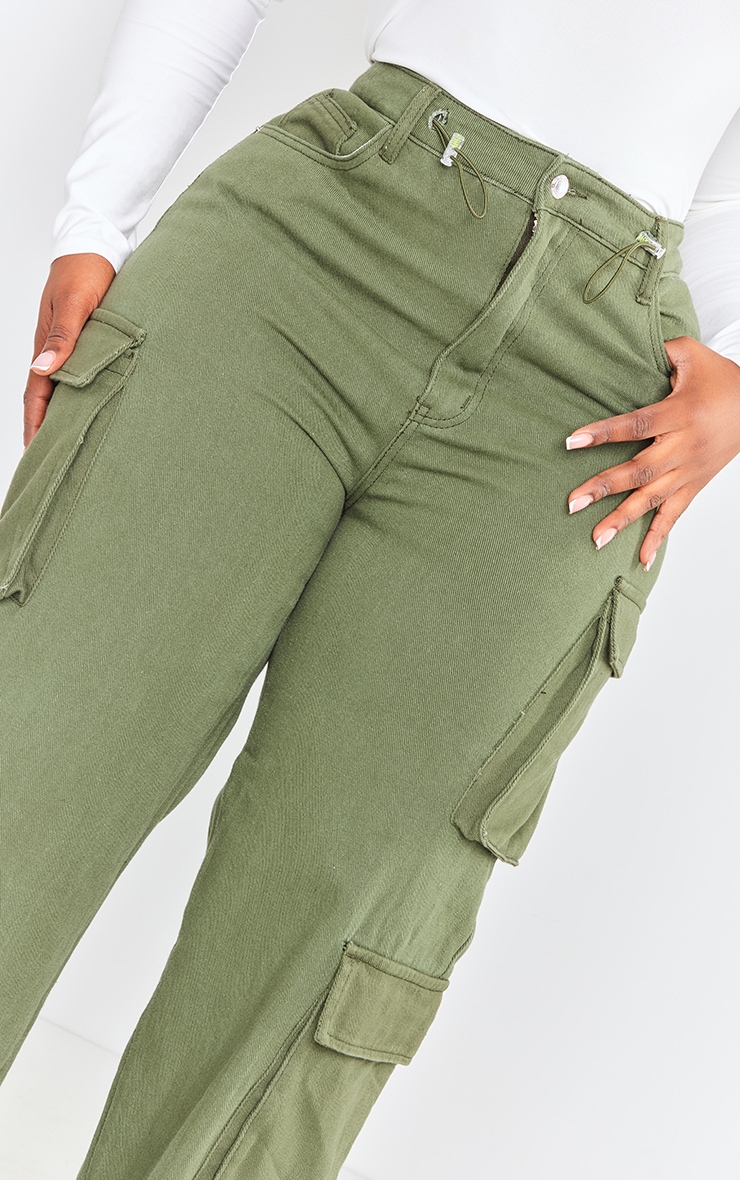 Plus Khaki Cargo Toggle Hem Jeans image 4