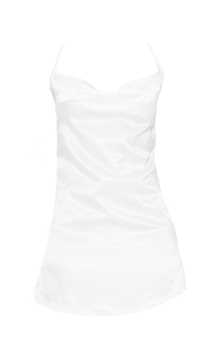 White Satin Strappy Cowl Neck Shift Dress image 5