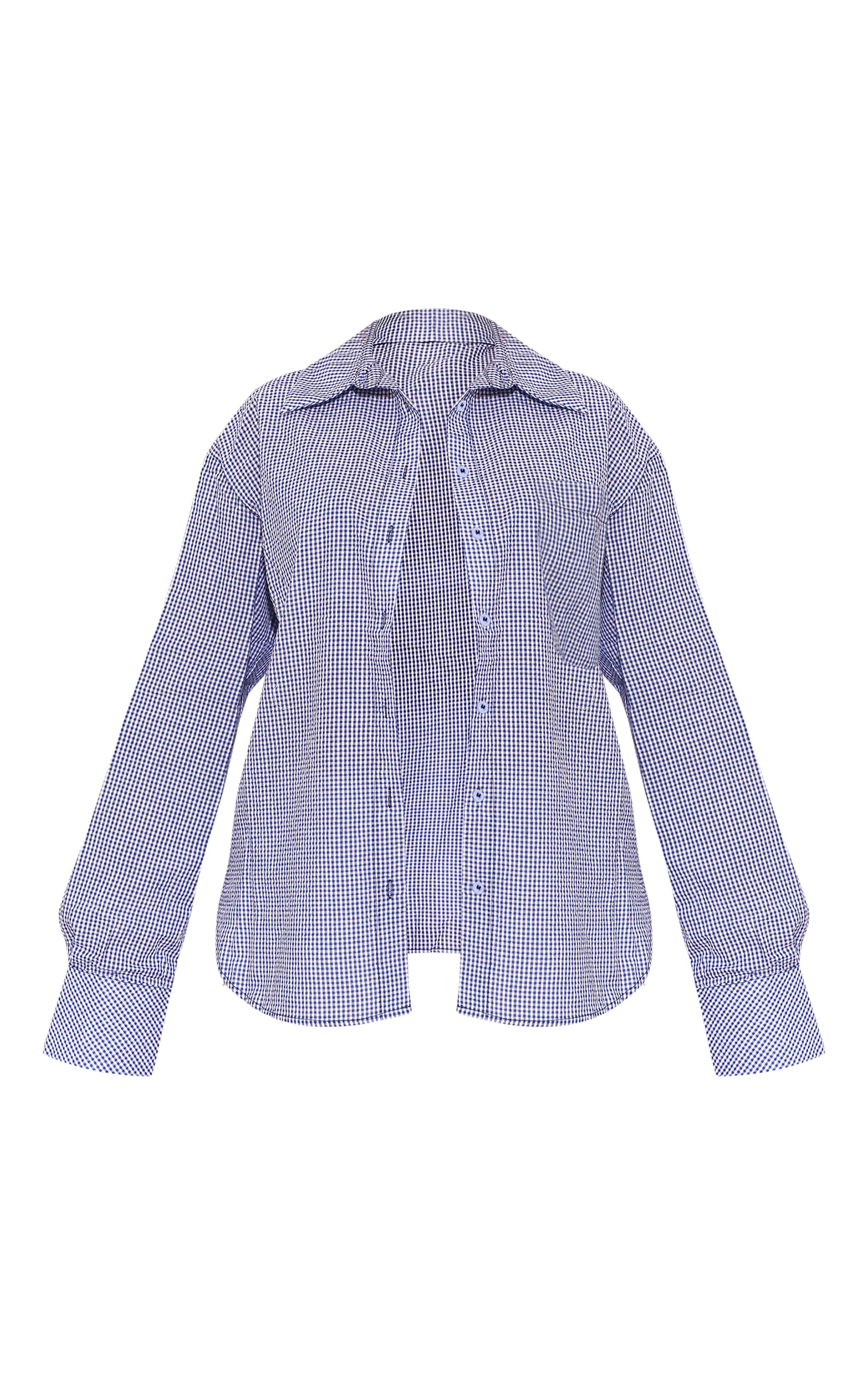 Blue Gingham Seersucker Oversized Long Sleeve Shirt image 5