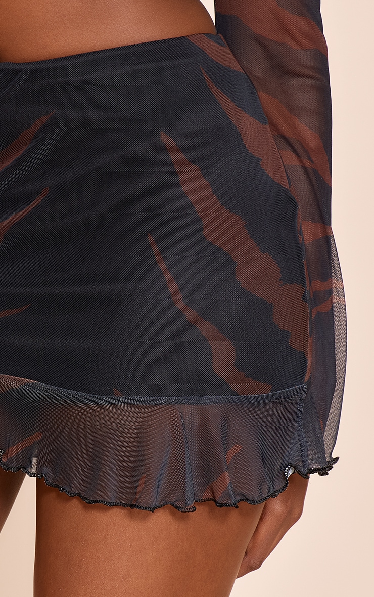 Black Zebra Print Mesh Frill Hem Mini Skirt image 5