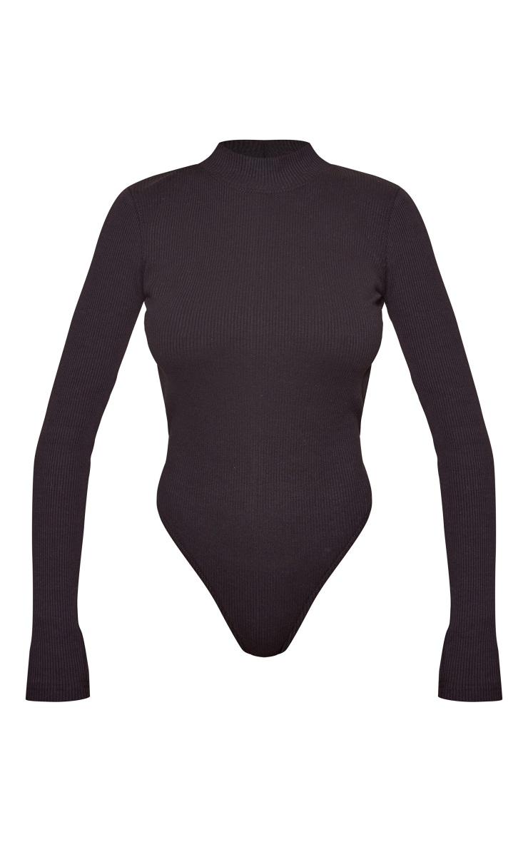 Black Rib High Neck Backless Bodysuit image 1