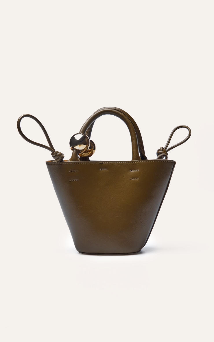 Olive Bead Handle Bucket Cross Body Bag image 2