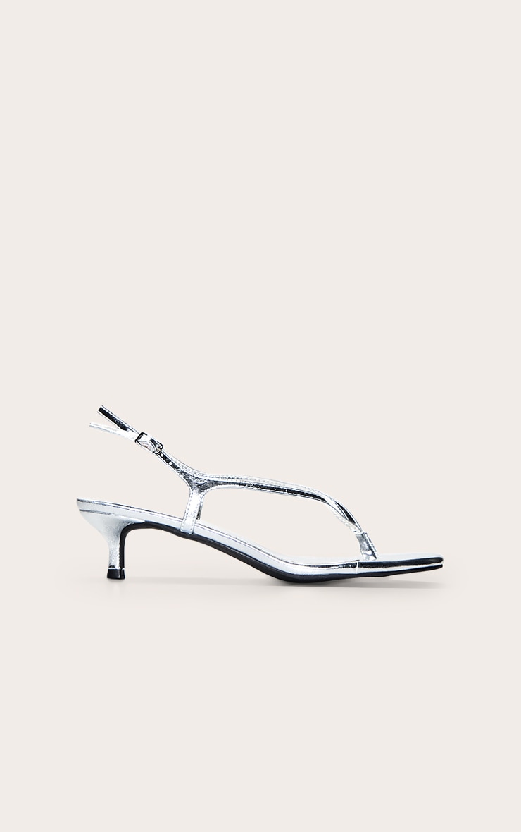 Silver Metallic Toe Thong Kitten Heeled Sandal image 2