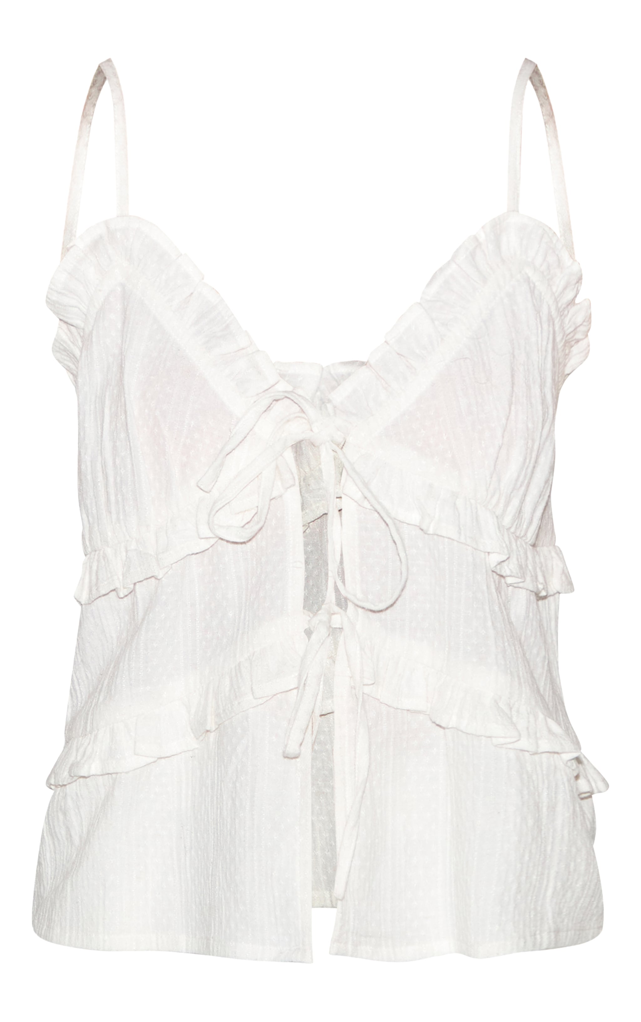 White Textured Strappy Cami Top image 5