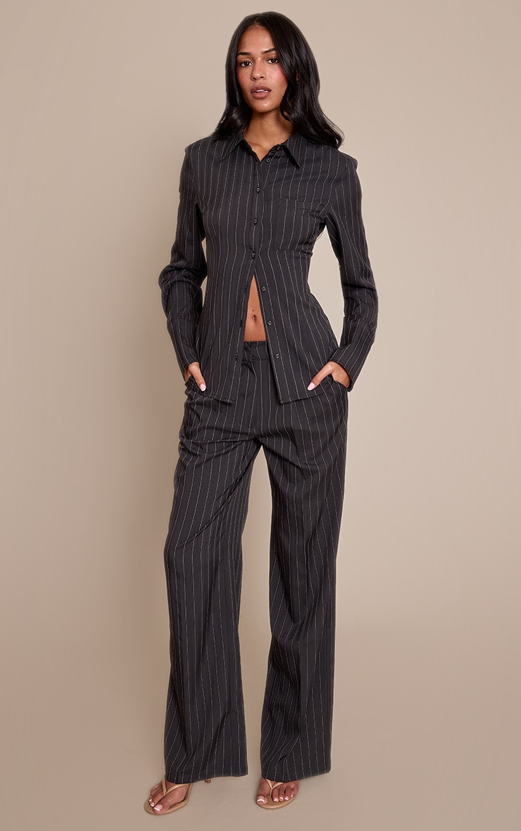 Tall Charcoal Pinstripe Tailored Trousers image 1