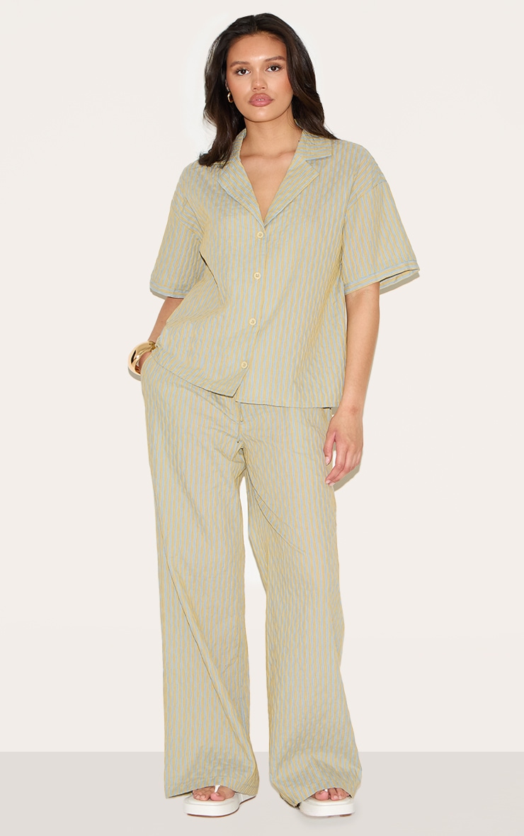 Green Striped Textured Short Sleeve Shirt image 3