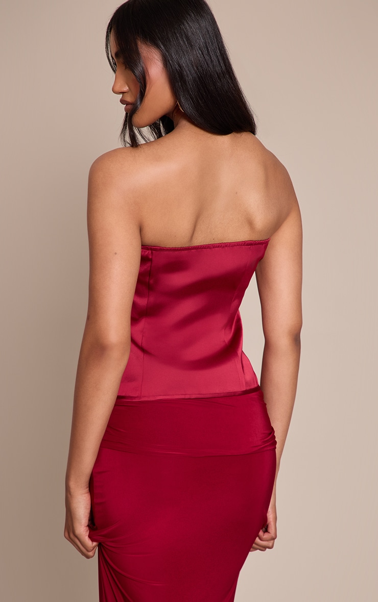 Wine Satin Boned Bandeau Corset image 2