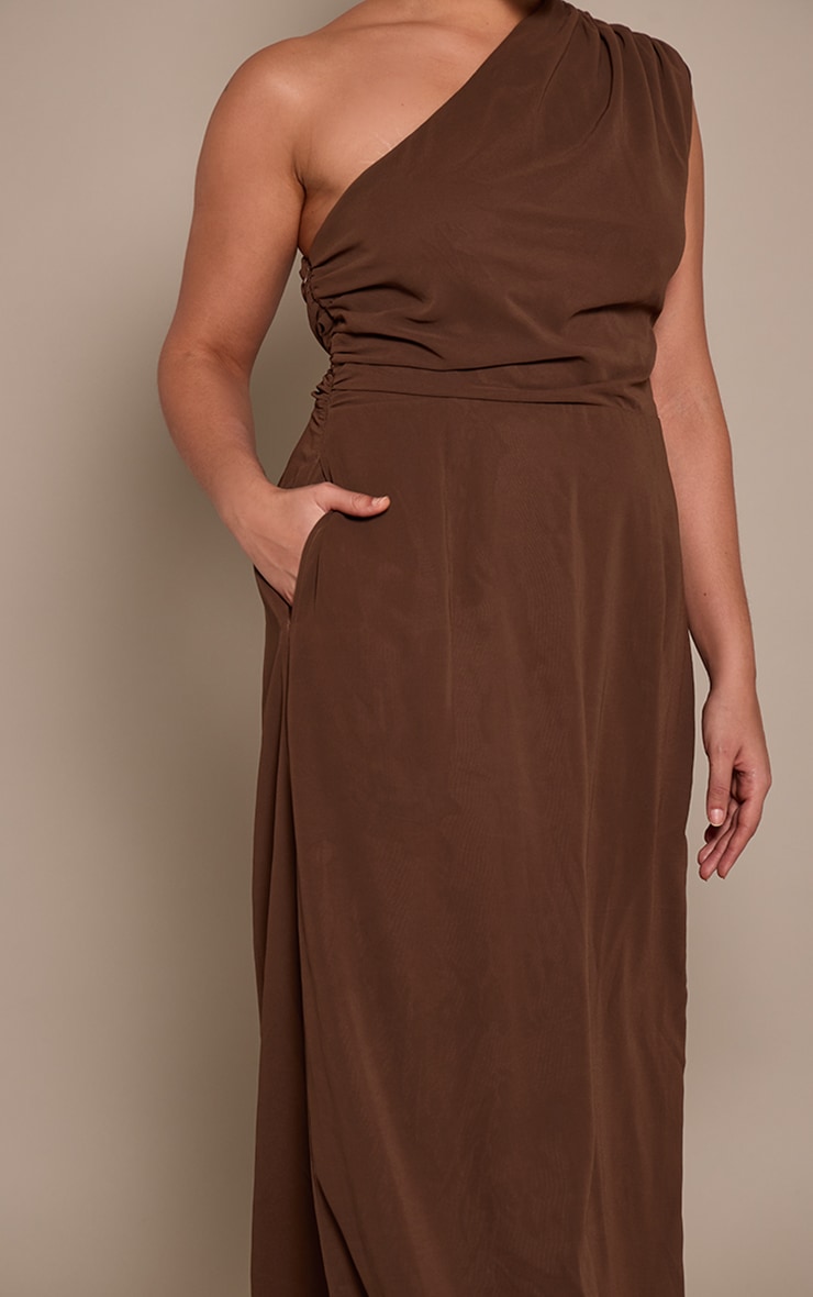 Plus Chocolate Drape One Shoulder Maxi Dress image 4