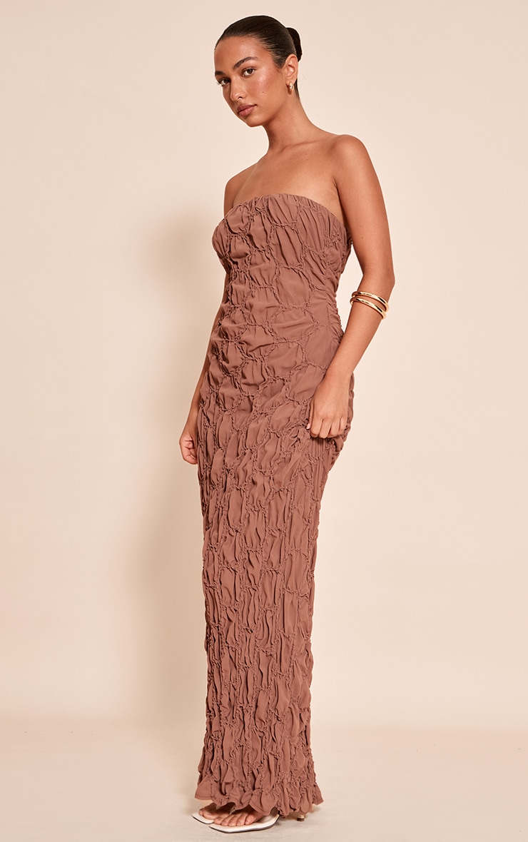 Chocolate Textured Bandeau Maxi Dress image 1