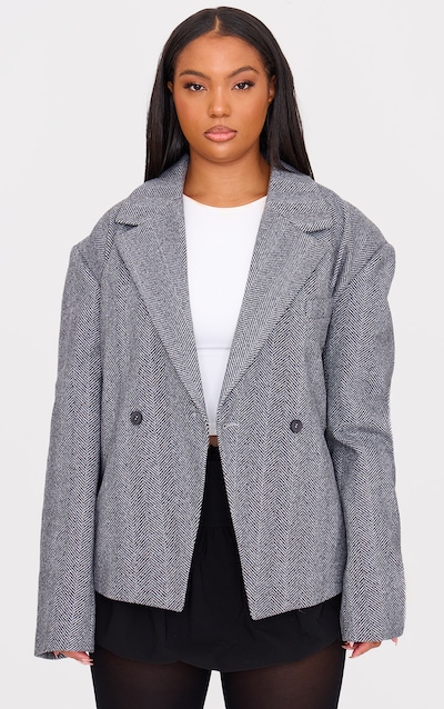 Plus Grey Oversized Check Wool Look Blazer