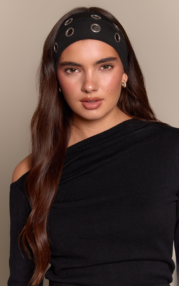 Black Eyelet Jersey Headband image 1