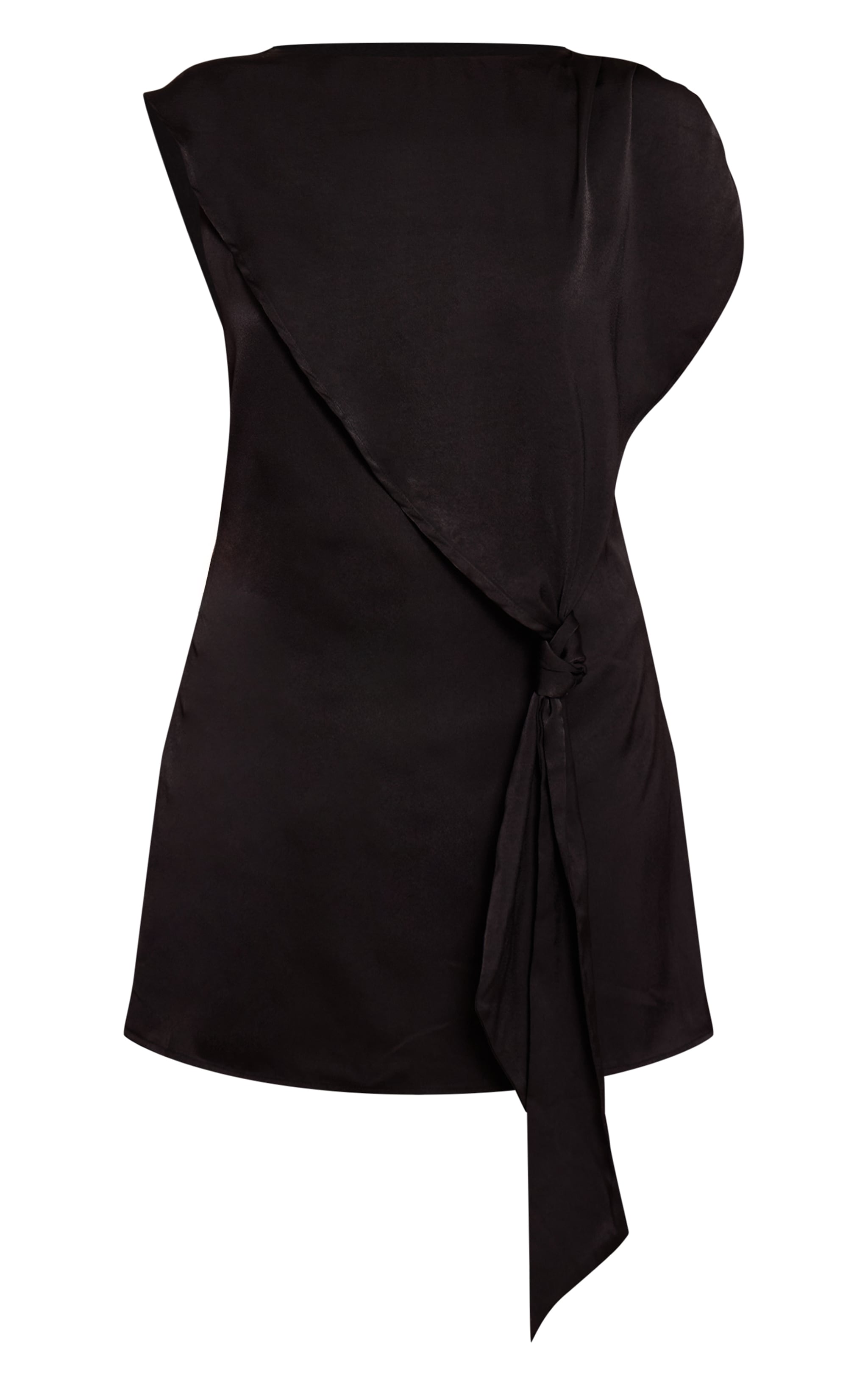 Mini robe droite satinée noire à détail noué image 5