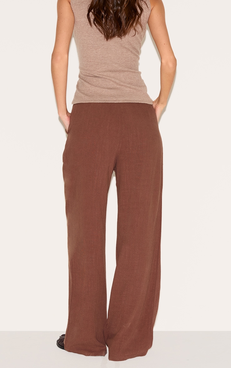 Dark Chocolate Linen Blend Tailored Straight Leg Pants image 3