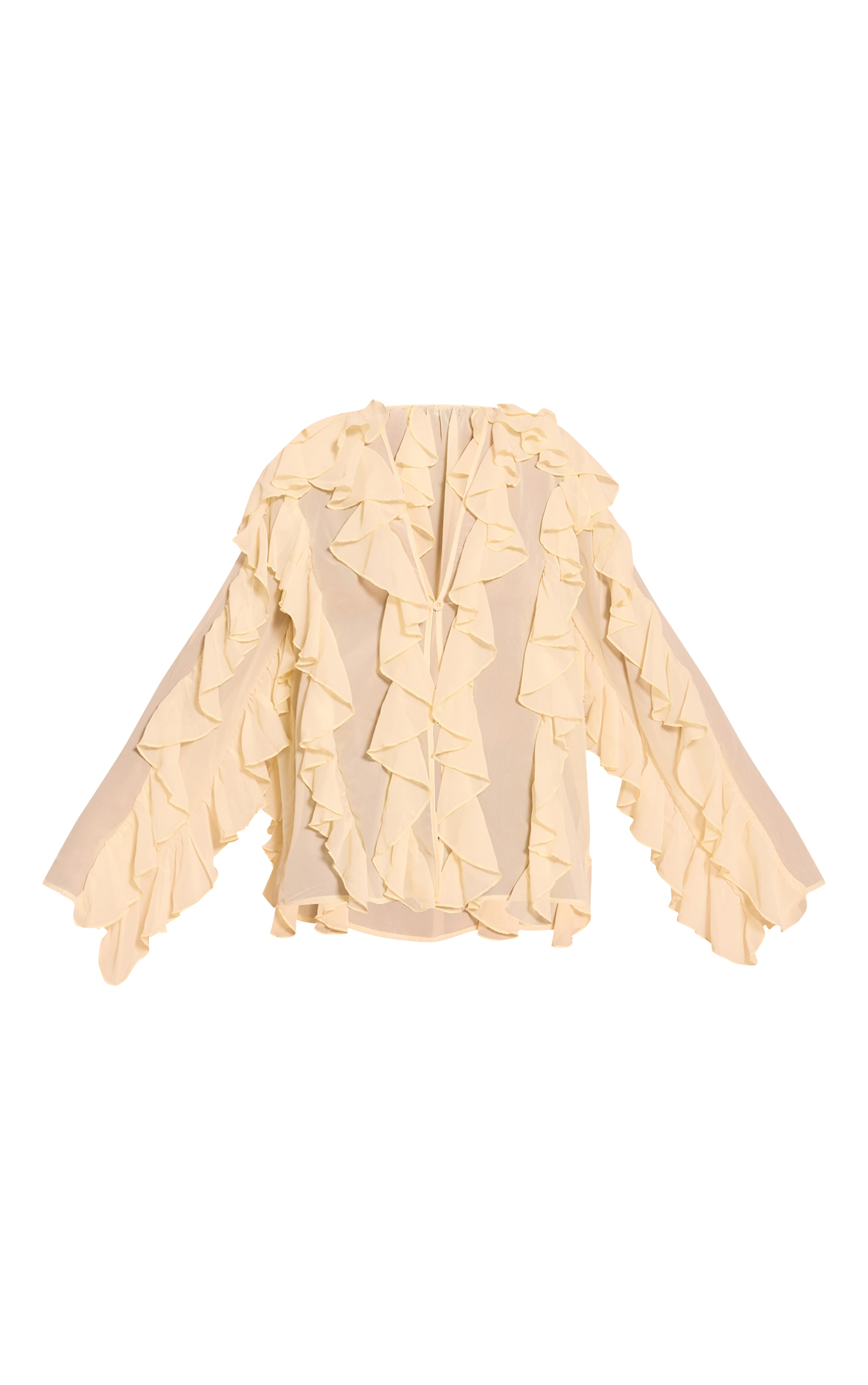 Blouse en mousseline de soie crème au beurre très volanté à manches longues image 5