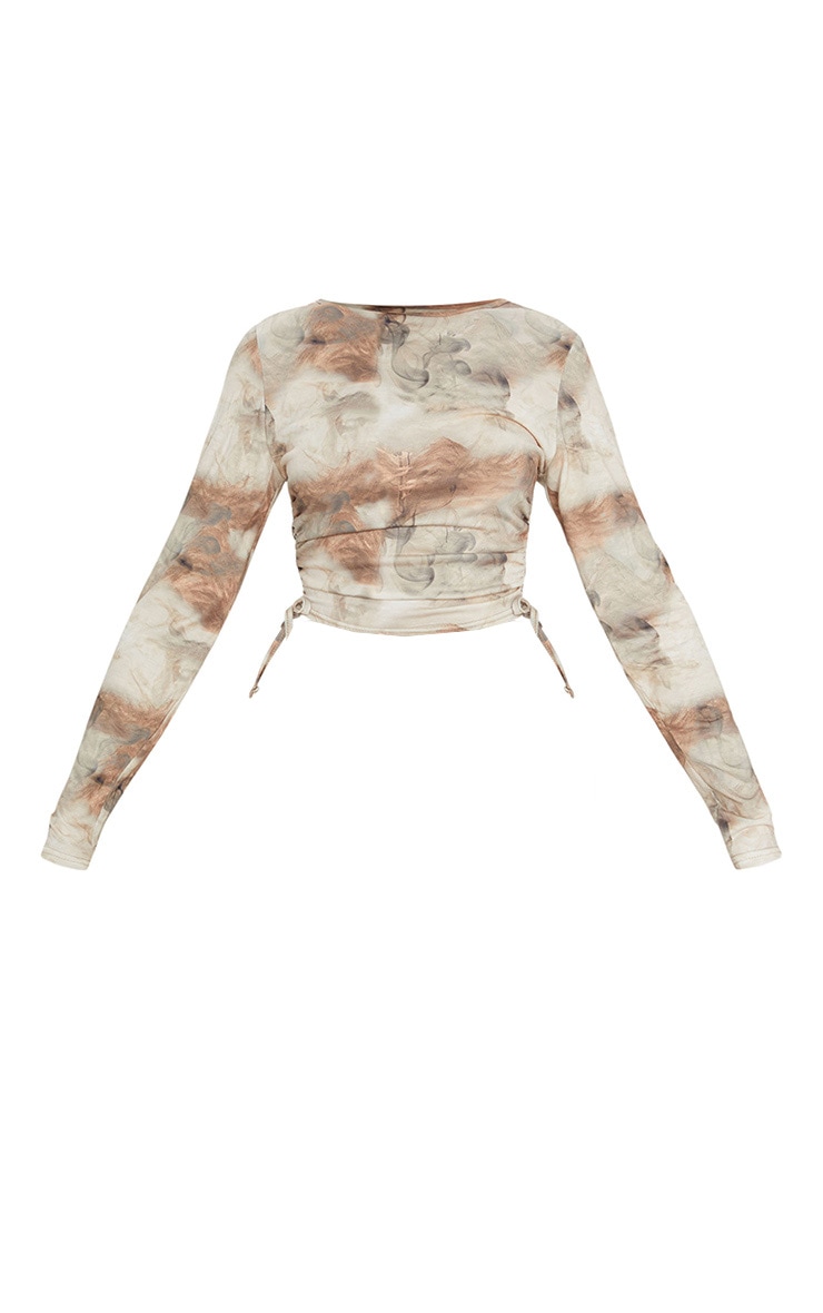 Long sleeve beige crop top clearance