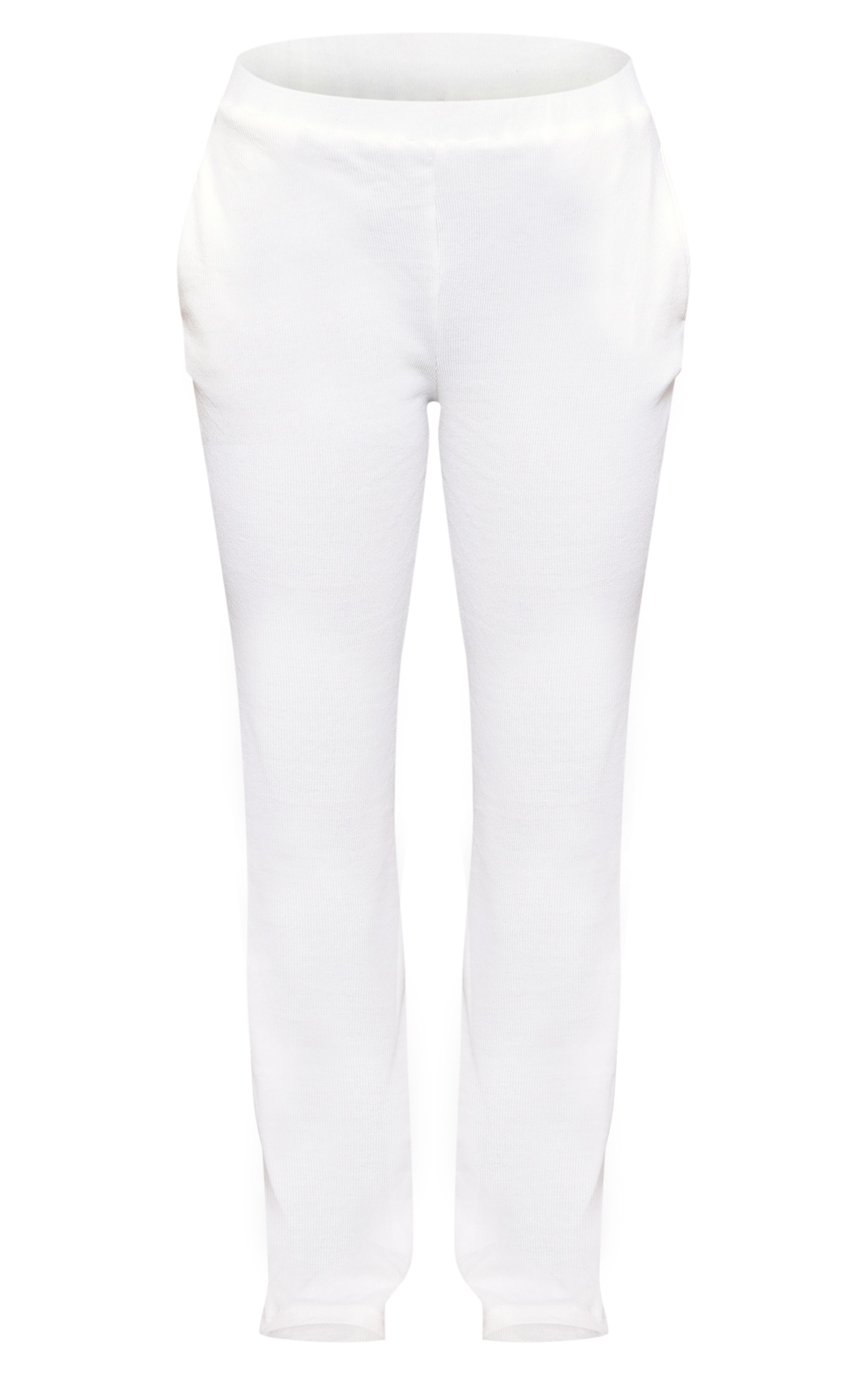 Cream Ribbed Wide Leg Pants image 5