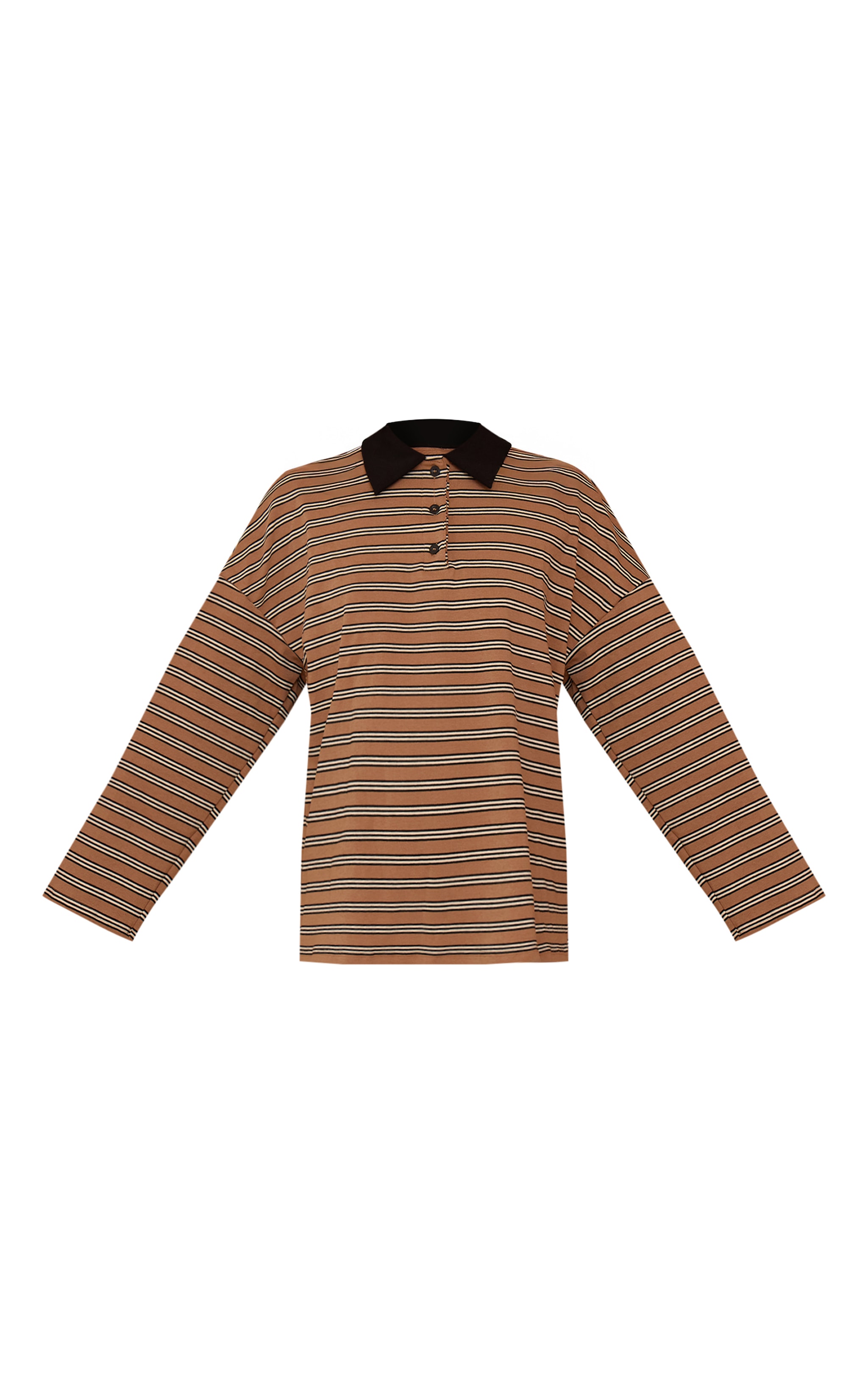 Tan Stripey Collar Detail Long Sleeve Rugby Top  image 5