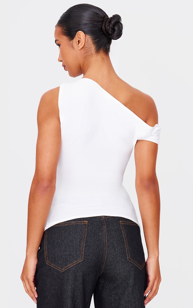 Cream Slinky Asymmetric Ruched Detail Long Top image 2
