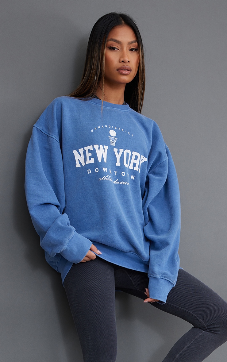 Navy New York Downtown Slogan Printed Sweatshirt image 3