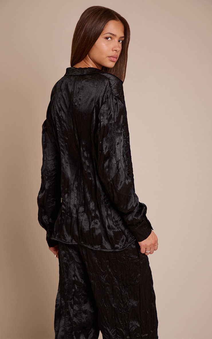 Black Textured Satin Oversized Shirt image 2