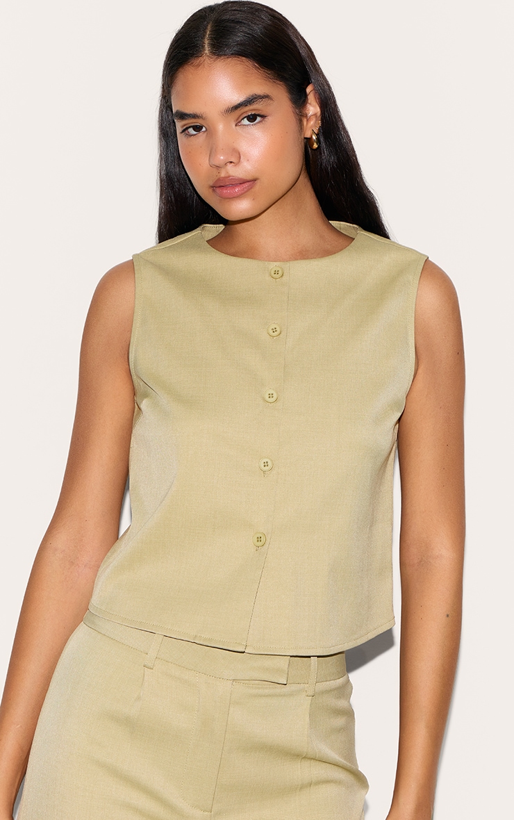 Tall Clay Tailored Button Up Cropped Sleeveless Waistcoat image 1