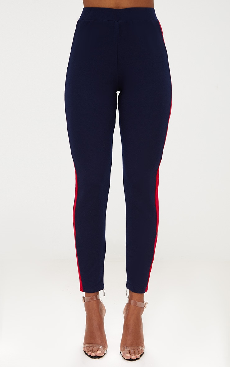 Navy Ring Zip Slim Leg Joggers Trousers PrettyLittleThing