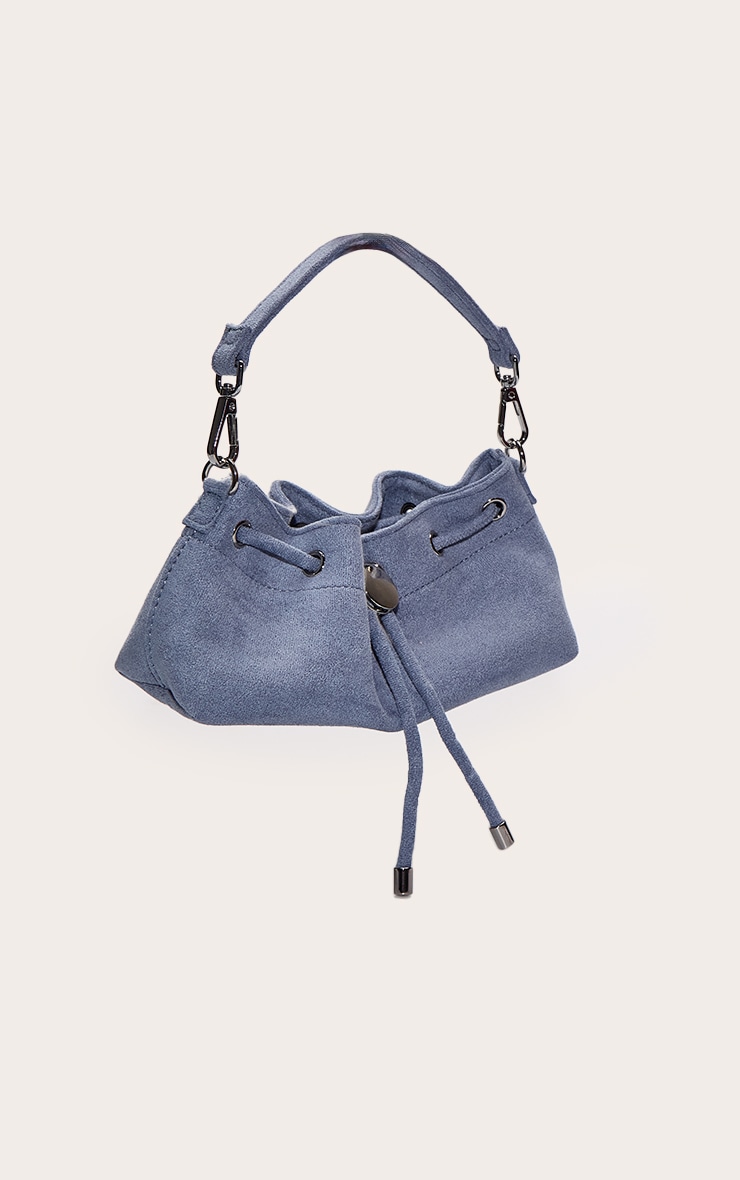 Powder Blue Faux Suede Drawstring Mini Bag image 3