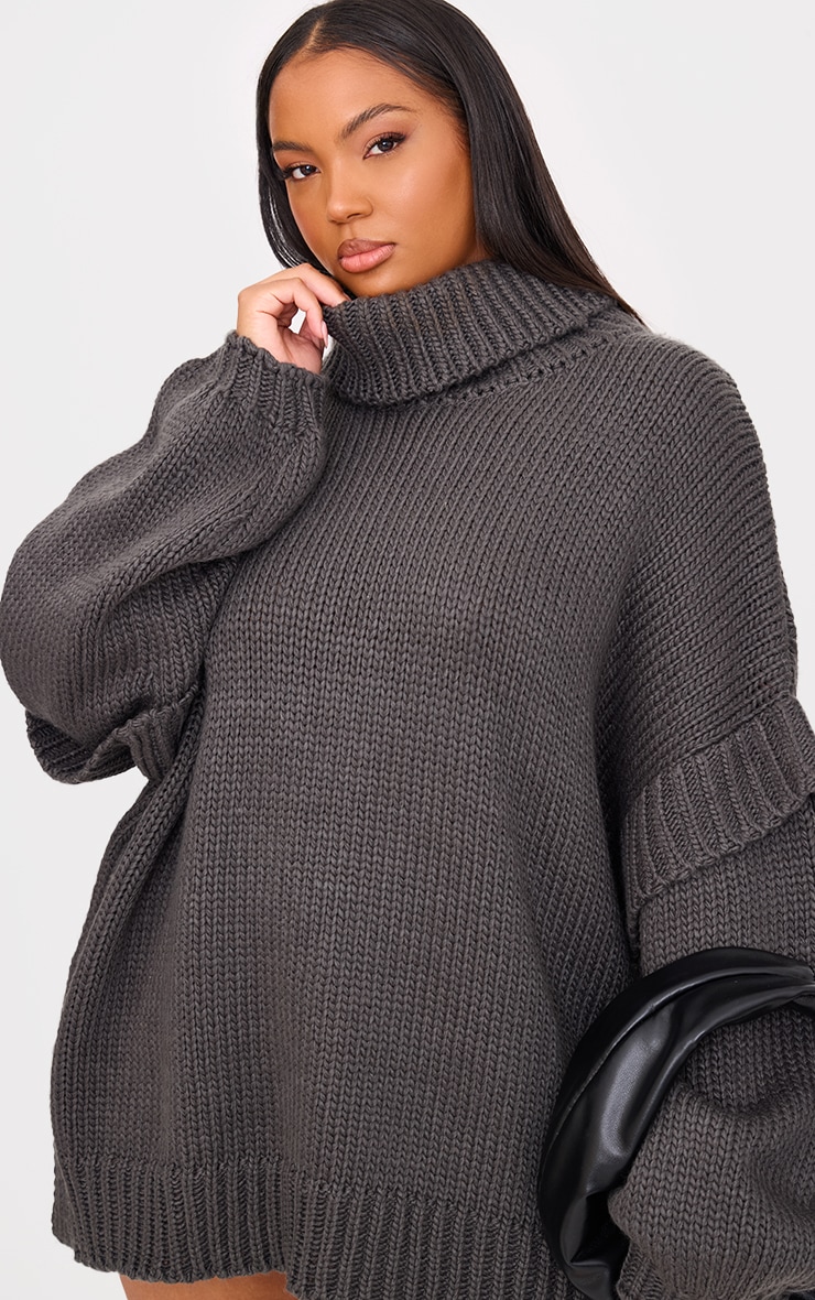 Plus Charcoal Grey Oversized Sleeve Detail Sweater Dress image 4