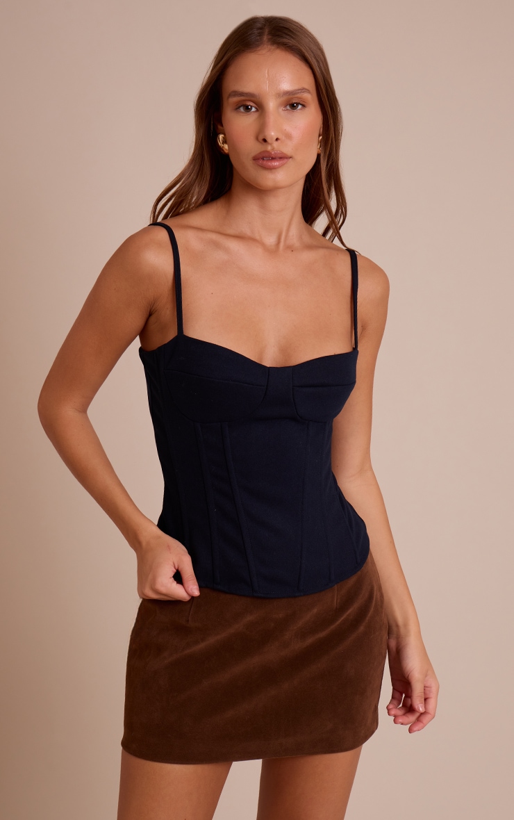Navy Textured Wool Structured Corset Top image 1