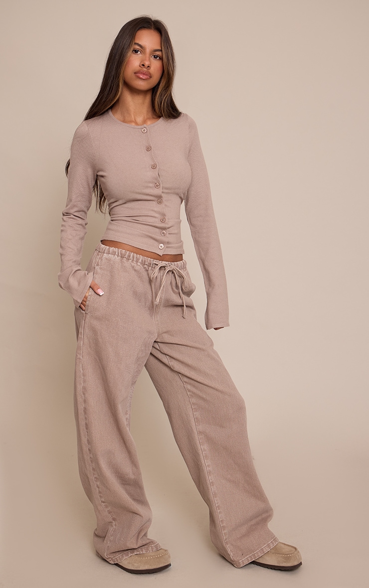 Petite Mushroom Denim Elasticated Tie Waist Wide Leg Jeans image 2