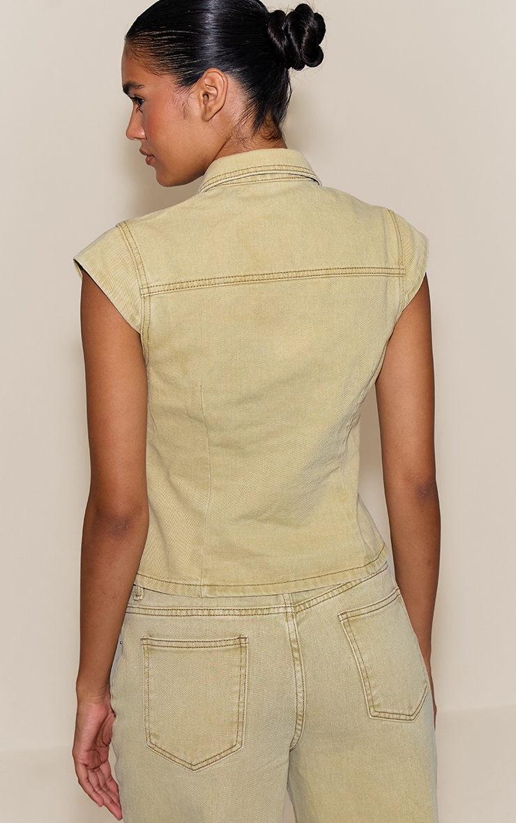 Washed Light Sage Cap Sleeve Cinch Denim Shirt image 2