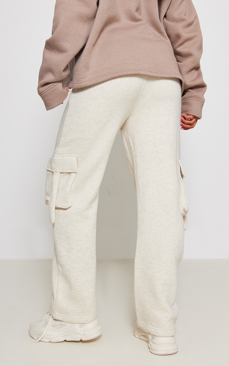  Oatmeal Marl Effect Sweat Pocket Detail Straight Leg Sweatpants image 3