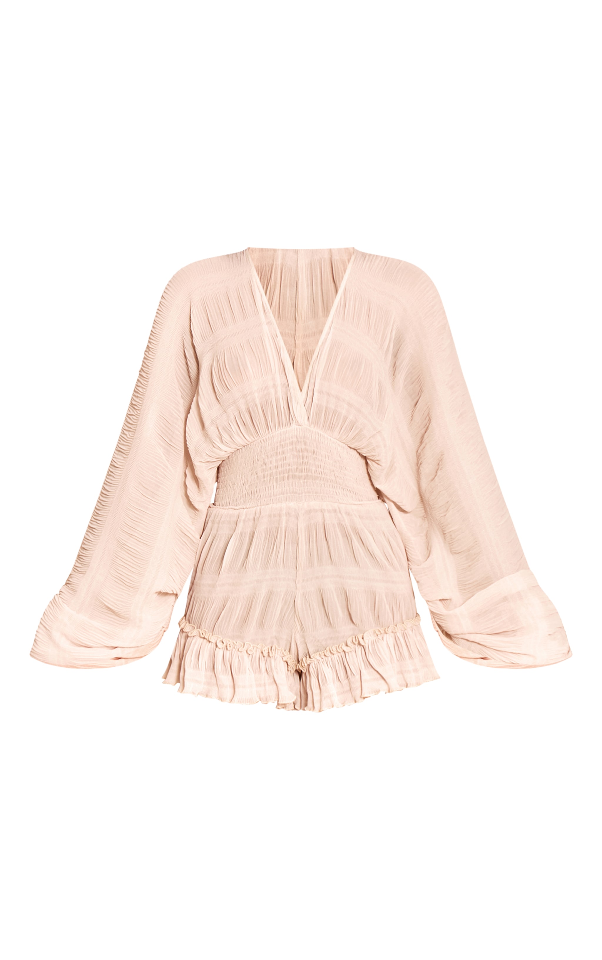 Cream Textured V Neck Frill Romper image 5